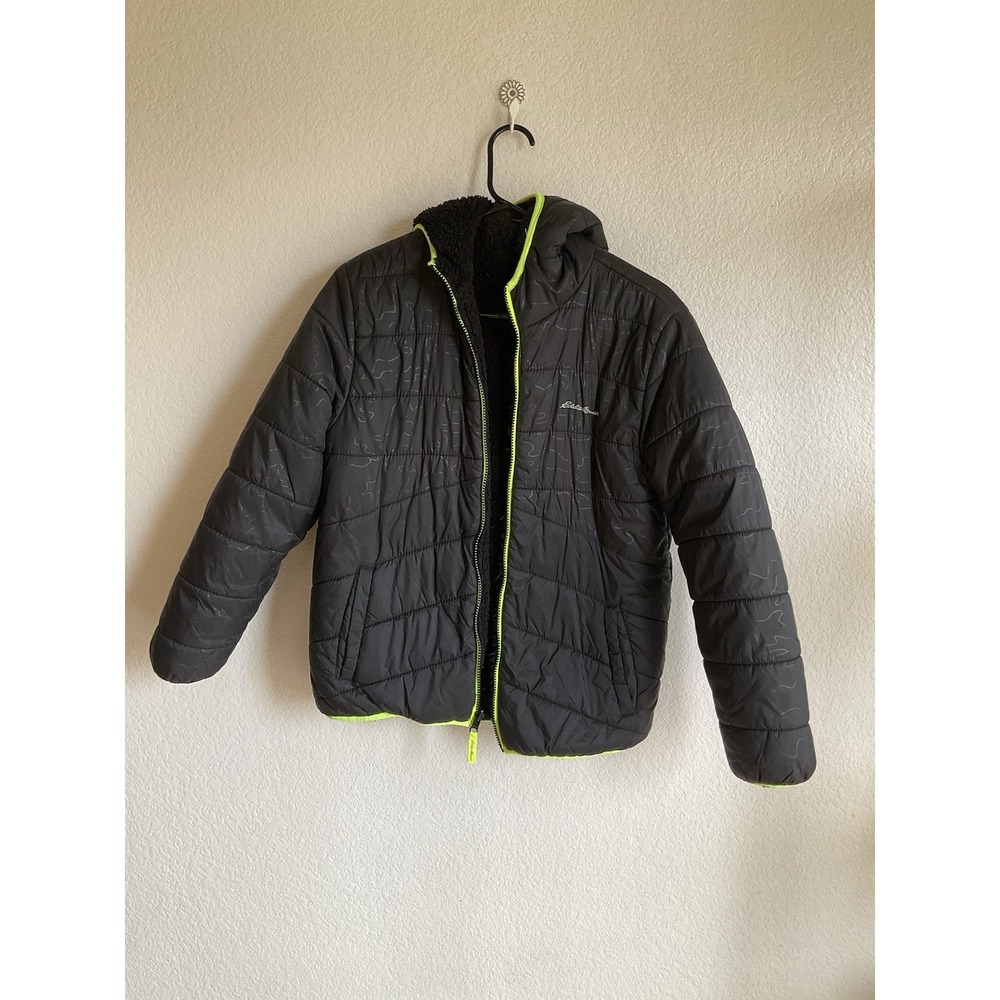 Eddie Bauer Kids Reversible Puffer Sherpa Fleece Hooded Jacket Unisex Large